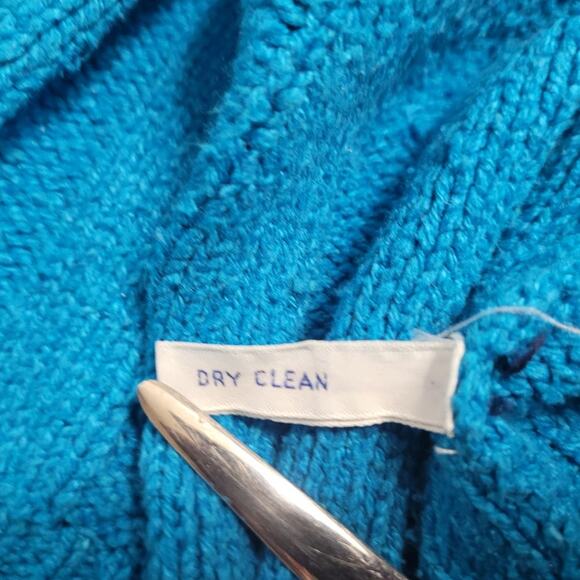 Vntg 1980s Perry Ellis Mens Turquoise Silk Cotton Cable Knit Fisherman Sweater - Picture 8 of 8